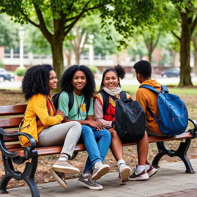 Students sitting on a college bench